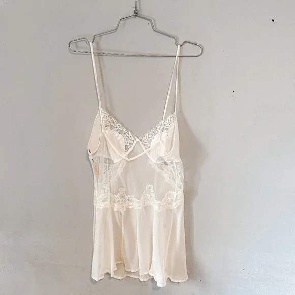 Vintage Victoria's Secret Ivory/White Sheer Silk Lingerie Slip Dress NEW NWT - Picture 2 of 7